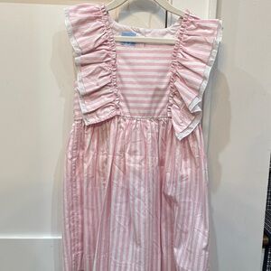 Bella Bliss Pink and White Striped Ruffle Dress